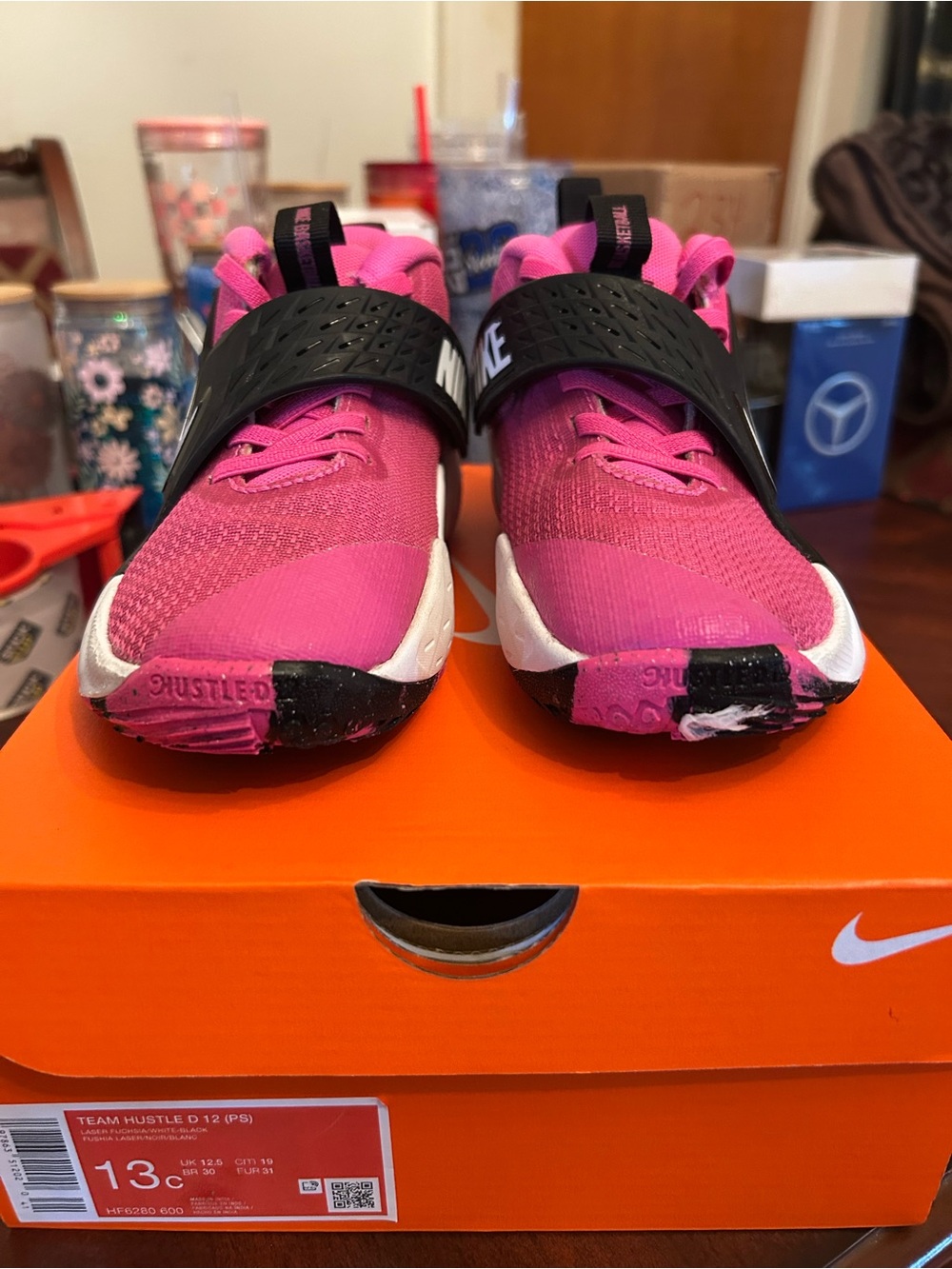 Girl’s Nike Kids Team Hustle Strap Sneakers - Hot Pink & Black